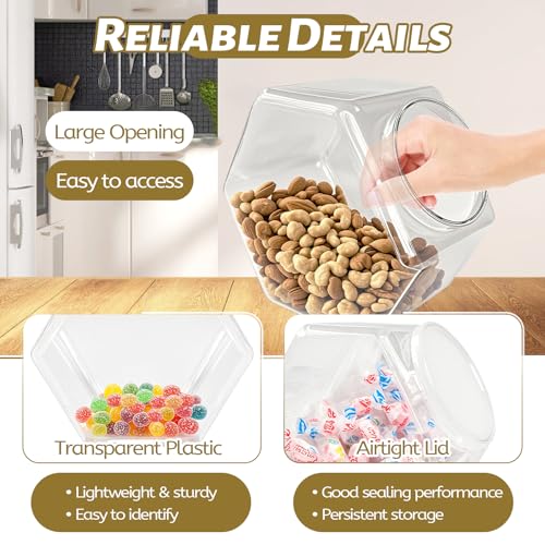 Woozettn Plastic Candy Jar,Hexagon Cookie Jars for Kitchen,Clear Hexagonal Containers with Lids for Dry Food,Candy,Snacks,Cookies,Craft,Laundry Pod(1 Pcs)