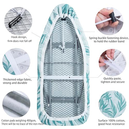 Small Ironing Board Cover Scorch Resistant, Cotton Iron Cover with Padding Heat Reflective Heavy Duty Pad … (Green Leaves, 12.5"x32") - color: Green Leaves