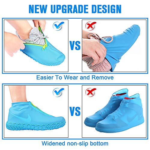 Shiwely Silicone Waterproof Shoe Covers, Upgrade Reusable Overshoes with Zipper, Resistant Rain Boots Non-Slip Washable Protection for Women, Men (L (Women 7.5-10.5, Men 6.5-9), Blue) - color: Blue, size: L (Women 7.5-10.5, Men 6.5-9)