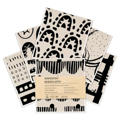 6 Pack Swedish Dishcloths Black White Geometric Kitchen Towels 04 - color: Multi 1520