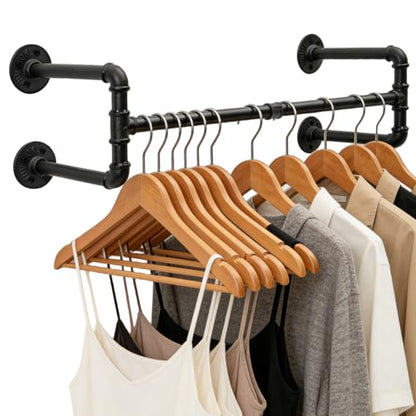 Industrial Pipe Clothing Rack, 32.6 Inch Wall Mounted Garment Rack, Space-Saving Heavy Duty Hanging Closet Rod, Detachable Iron Hanger for Closet and Laundry Room, 4 Bases - size: 32.6 Inches