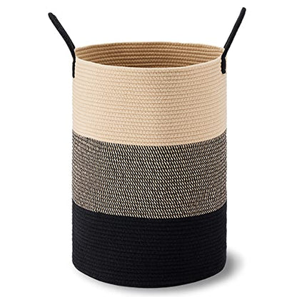 VIPOSCO 72L Tall Woven Laundry Basket Hamper, Brown Black - color: Brown & Black, size: 72L
