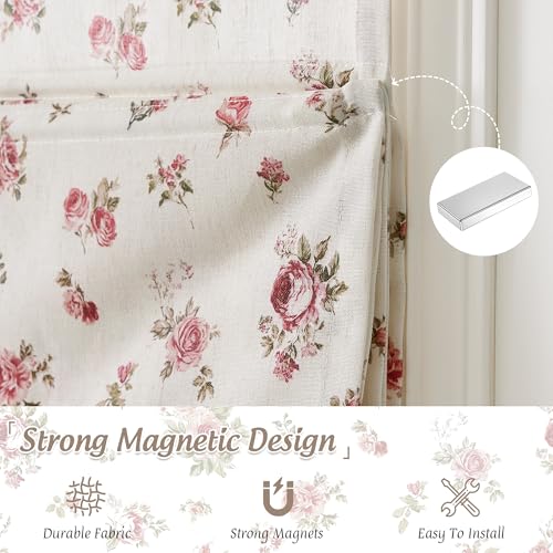StangH Linen Red Floral Roman Shades with Magnets, W32 x L64, 1 Panel - color: Rose Red, size: 32"W x 64"H