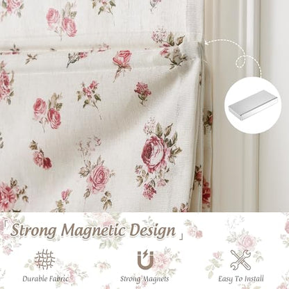 StangH Linen Red Floral Roman Shades with Magnets, W32 x L64, 1 Panel - color: Rose Red, size: 32"W x 64"H