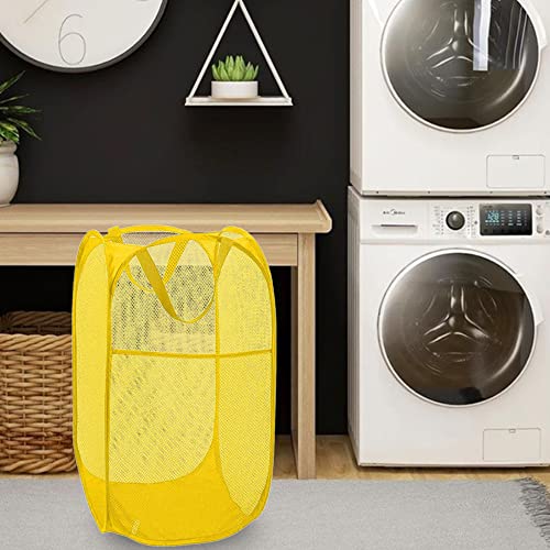 BATTOO Deluxe Strong Mesh Pop up Laundry Hamper Basket with Side Pocket for Laundry Room, Bathroom, Kids Room, College Dorm or Travel Yellow - color: Yellow