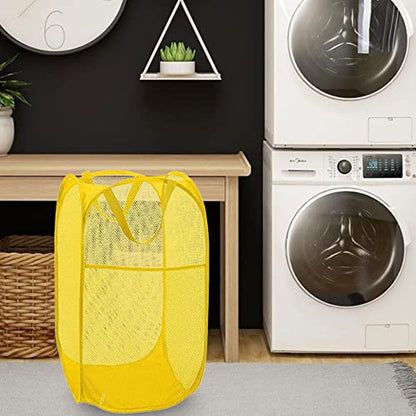 BATTOO Deluxe Strong Mesh Pop up Laundry Hamper Basket with Side Pocket for Laundry Room, Bathroom, Kids Room, College Dorm or Travel Yellow - color: Yellow