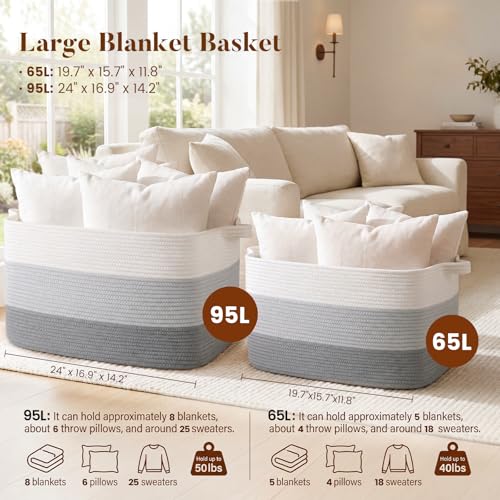65L Large Woven Blanket Basket for Living Room, 19.7"x15.7"x11.8" - color: Gradient Grey, size: 19.7"x15.7"x11.8"