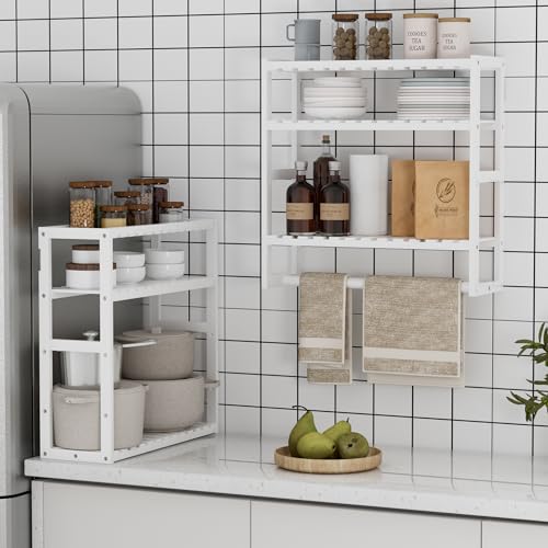 PPN 100% Bamboo Towel Rack Bathroom Storage Shelves Over Toilet Towel Bar - color: Updated White Standard 1 Pack