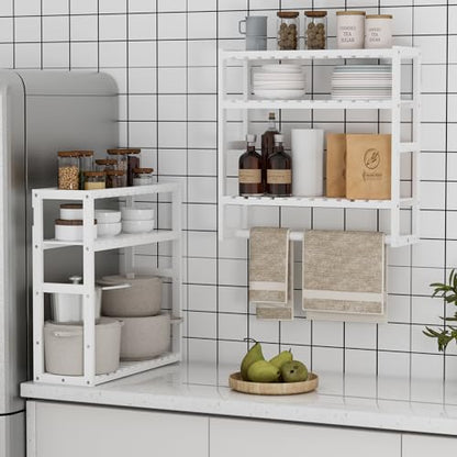 PPN 100% Bamboo Towel Rack Bathroom Storage Shelves Over Toilet Towel Bar - color: Updated White Standard 1 Pack
