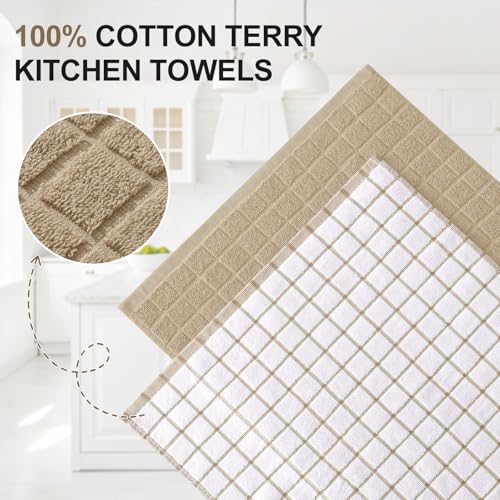 Homaxy Large Premium Cotton Kitchen Towels 16"x 28", 6 Pack, Tan - color: Tan, size: 16" X 28" - 6 Pack