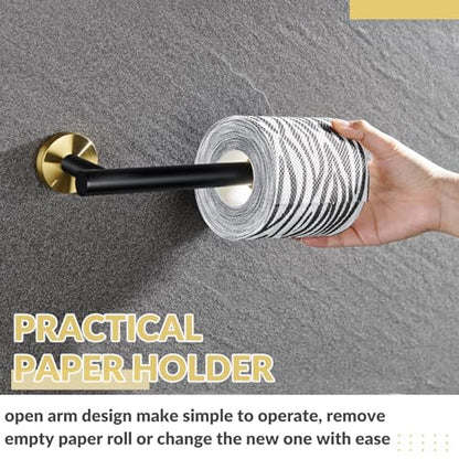 APLusee Toilet Paper Holder, Black & Gold, 304 Stainless Steel - color: Black & Gold