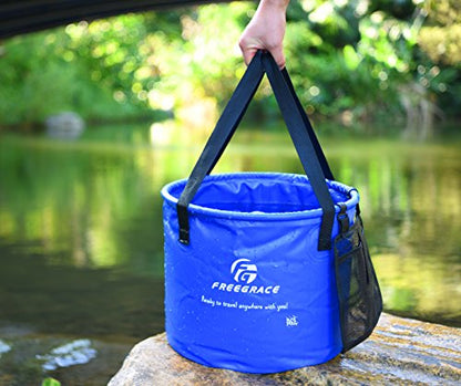 Freegrace Collapsible Water Bucket 10L Portable Camping Sink and Wash Basin - color: Navy Blue, size: 10L