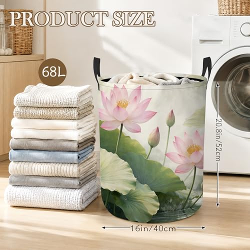 Lotus Flower Laundry Basket Oxford Cloth Lotus Flower Laundry Hamper With Handle Foldable Portable Clothes Storage Basket Storage Bag For Laundry Room/Bathroom/Bedroom/Dormitory 20.8"x16" - color: Lotus Flower