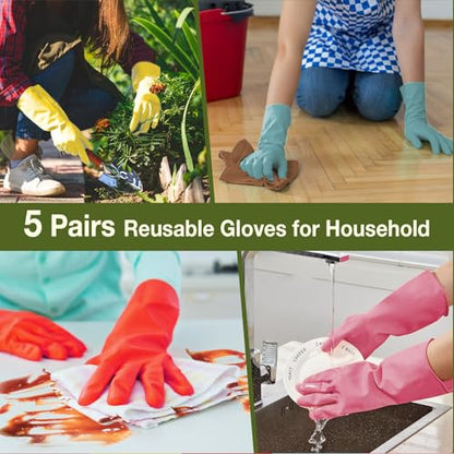 Kitchen Dish Washing Gloves 5 Pairs Rubber Cleaning Reusable Gloves Large - size: Large