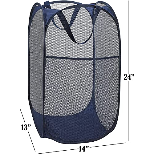BATTOO Deluxe Strong Mesh Pop up Laundry Hamper Basket with Side Pocket for Laundry Room, Bathroom, Kids Room, College Dorm or Travel Navy Blue - color: Navy blue