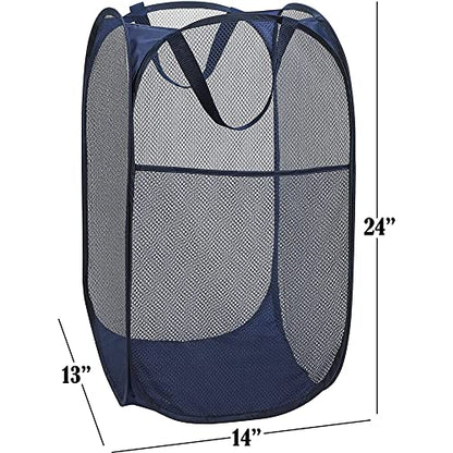 BATTOO Deluxe Strong Mesh Pop up Laundry Hamper Basket with Side Pocket for Laundry Room, Bathroom, Kids Room, College Dorm or Travel Navy Blue - color: Navy blue