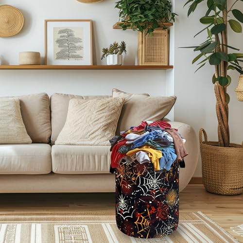 Spider Web Laundry Basket Oxford Cloth Foldable Hamper 18.9x16.5 Inch - color: Colorful Spider Web pattern