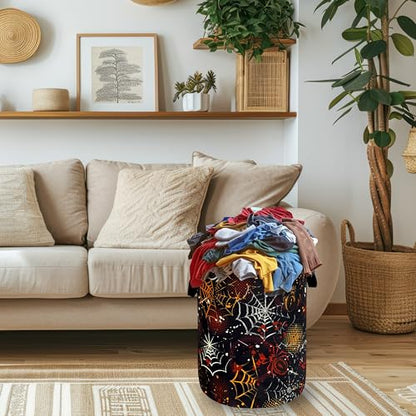 Spider Web Laundry Basket Oxford Cloth Foldable Hamper 18.9x16.5 Inch - color: Colorful Spider Web pattern