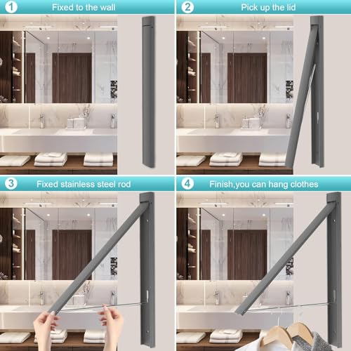 Foldable Wall Mount Drying Rack, 65lb, Space Saving Gray - color: Gray