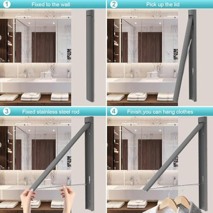 Foldable Wall Mount Drying Rack, 65lb, Space Saving Gray - color: Gray