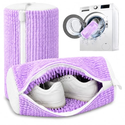 2Pcs Reusable Shoe Washing Machine Bag for Washer and Dryer:Free Up Hands, Prevent Deformation,shoe bag with Zipper Protection Design, Use for all Shoes,Sports Shoes - color: H-2Pcs-Purple
