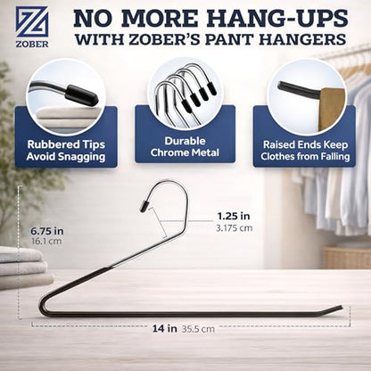 Zober Pants Hangers Non Slip - Open Ended Pants and Jean Hangers for Closet - Space Saving Clothes Hanger - Strong, Durable, Metal Pant Hangers (Black 2O Pack) (Pack of 6) - size: 2O Pack (Pack of 6)