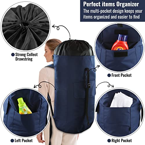 Laundry Bag Backpack 125L Extra Large, Heavy Duty 900D Coated Oxford Fabric, 3 Pockets Durable Travel Laundry Bags with Soft Padded Shoulder Straps for College Dorm, Apartment, Laundromat (Dark Blue) - color: Dark Blue
