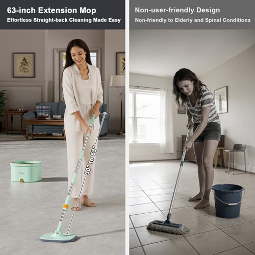 HoMettler Mop and Bucket Set | Spin Mop with Dual-Tank Clean/Dirty Water Separation | 4 Microfiber Pads for Deep-Cleaning Floors | Versatile Mops Triangular Head for Walls - size: Spin Mop with 4 Pads