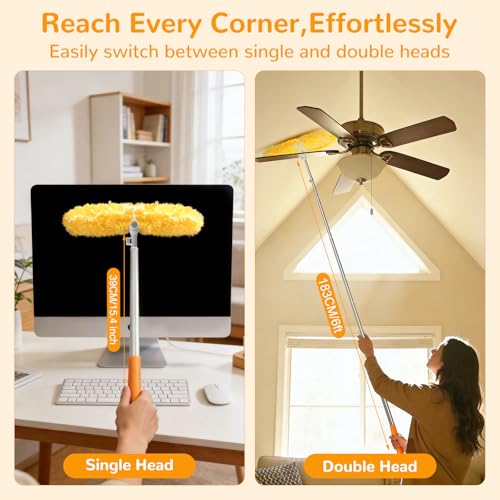 6 ft Long Handle Extendable Duster with 50 Refills for Swiffer Duster, Heavy Duty 360° Microfiber Dusting Kit for High Ceilings, Ceiling Fans, Tall Windows, and Hard-to-Reach Areas - color: 50 Refills & 1 Long Handle