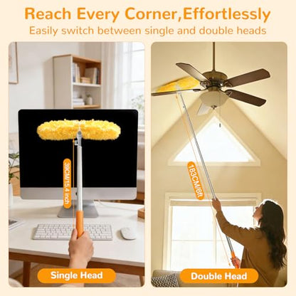 6 ft Long Handle Extendable Duster with 50 Refills for Swiffer Duster, Heavy Duty 360° Microfiber Dusting Kit for High Ceilings, Ceiling Fans, Tall Windows, and Hard-to-Reach Areas - color: 50 Refills & 1 Long Handle