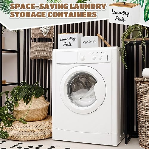 Dandat 2 Pcs Wood Rustic Laundry Dryer Sheet Holder Pod Container with Lid 8.7 x 6.3 x 6.4 Inch Laundry Pod Holder 7.3 x 3.7 x 5 Inch Dryer Sheet Dispenser Wooden Box Container(White) - color: White
