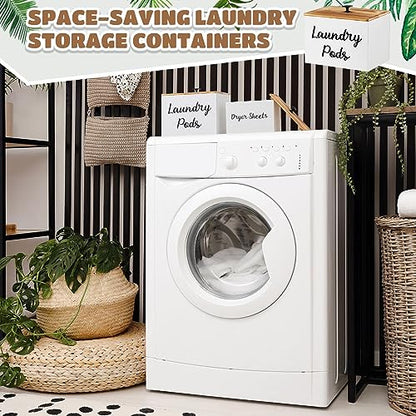 Dandat 2 Pcs Wood Rustic Laundry Dryer Sheet Holder Pod Container with Lid 8.7 x 6.3 x 6.4 Inch Laundry Pod Holder 7.3 x 3.7 x 5 Inch Dryer Sheet Dispenser Wooden Box Container(White) - color: White