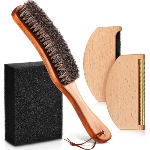 4 Pcs Horsehair Felt Hat Brush Kit with Cleaning Sponge Cowboy Clean Hat Wood Fedora Hat Cleaning Set Baseball Cap Lint Brush Remove Dust for Hair Furniture Suits Clothes(Style C) - style: Style C