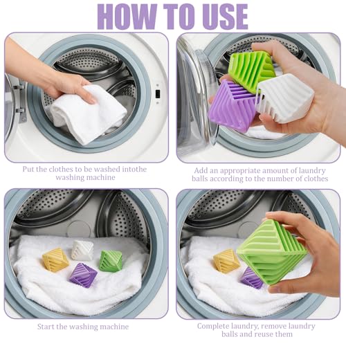 4 Pack Reusable Laundry Anti Static Balls，Cube Agitator Balls - color: Yellow, Purple, Green, White