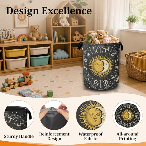 Sun Moon Zodiac Laundry Basket, Foldable Laundry Hamper with Handles, Large Capacity Waterproof Clothes Storage Basket for Bedroom Bathroom College Dorm - color: Sun Moon Zodiac
