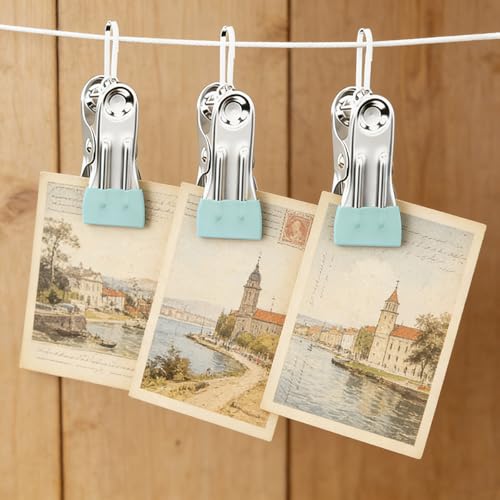 30 Pcs Metal Clips, Clothespins for Photo, Drying Laundry Sock, Bag Clips for Kitchen Stainless Steel with Rubber (Green) - color: Green