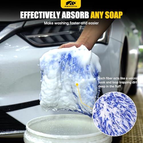 MIKKUPPA Microfiber Car Wash Mitt, Blue, 2 Pack, 11" x 8" - color: Blue