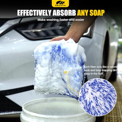 MIKKUPPA Microfiber Car Wash Mitt, Blue, 2 Pack, 11" x 8" - color: Blue