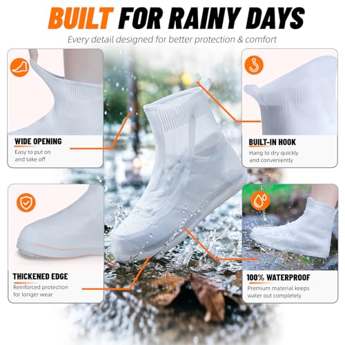 Waterproof Shoe Covers, Reusable Silicone Rain Shoe Covers, White, XL