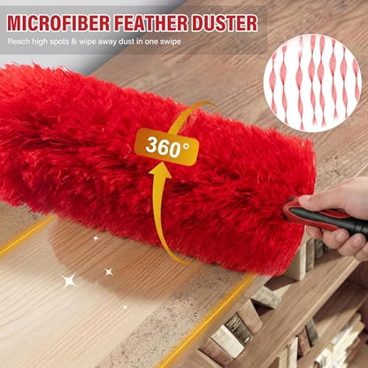 4 FT Duster with Extension Pole, 8 FT High Reach Ceiling Fan Cleaner Duster for Home, 2.5-4 FT Extendable Pole with 3 Pcs Dusting Tools, Cobweb Duster, Feather Dusters, Ceiling Fan Duster - size: 4 FT