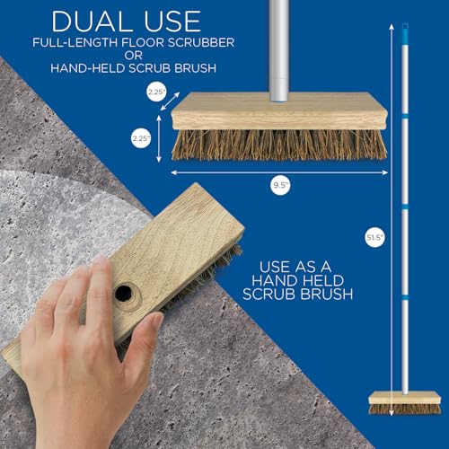 LOLA Deck Scrub Brush, 9" x 3.5" Head w/Palmyra Bristles for Outdoor Cleaning, Removes Dirt & Grime from Patios, Decks, Grout, 9 Pack - color: Palmyra Deck Broom -Steel Handle, size: 9 Pack