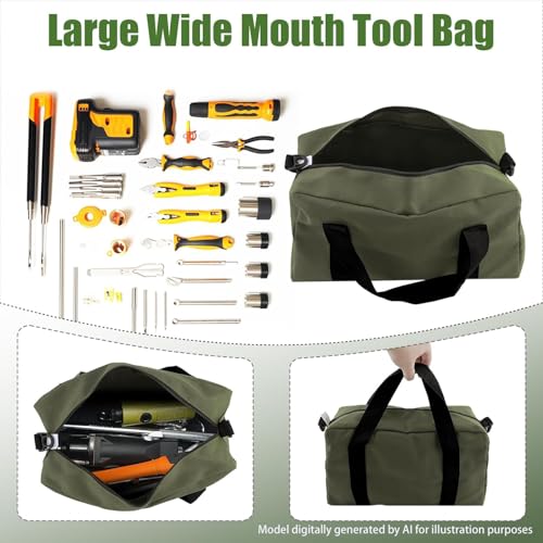 Small Tool Bag, Close Top Wide Mouth Tool Organizer Bag, Large Tool Bags - color: Army Green, size: 18 Inch