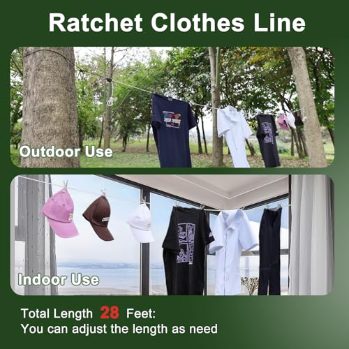 Vigorport Retractable Travel Clothesline, Portable Clothes Laundry Line - size: 28Ft Rope-1/8'' Pulley