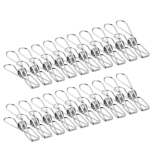 20PCS Stainless Steel Clothes Pins Heavy Duty Laundry Clips, Rustproof Metal Clothespins for Outdoor Washing Line, Multi-Purpose Utility Clips for Food Bags, Towels, Socks and Home Organization