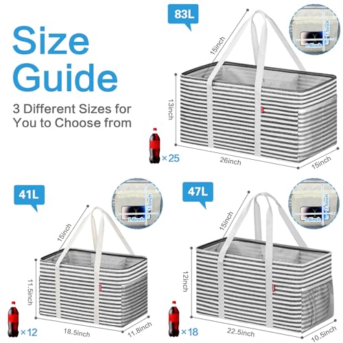 LHZK Standing Extra Large Utility Tote Bag with Metal Wire Frame and the Sides Rinforced, Extra Large Tote Bag with Handle, Reusable Grocery Bags Foldable, Beach Bag, Car Tote, Black - color: Black/White, size: 22.5''x10.5''x12''-1 Pack