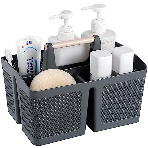 rejomiik Portable Plastic Shower Caddy with Bamboo Handle, Grey - color: Grey