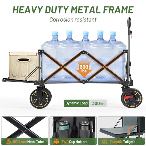 Timber Ridge 49" Extra Long Collapsible Folding Wagon with Tailgate&Brakes - color: Gray, size: 250L