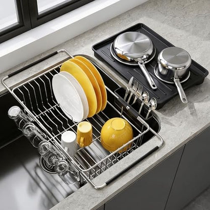 JASIWAY in Sink Dish Drying Rack with Drainboard and Utensil Holder - color: Silver, size: For 12"-30"w Sink, with Drainboard