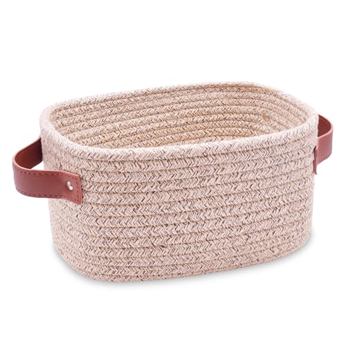 ABenkle Small Storage Basket, Mini Baskets with Handle, Cute Cotton Woven Baskets for Shelves, Boho Decorative Toy Storage Bin for Nursery, Spa, Empty Gift Basket - XS, Mixed Brown - color: Mixed Brown