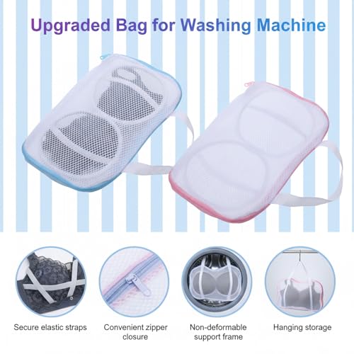 Bra Washing Bags for Laundry 2 Pcs Bra Laundry Bag with 3D Protective Bracket & Zipper Anti-Deformation BraWash Bag for Washing Machine & Storage, Women's Delicates Underwear(Applicable to A-C Cups)